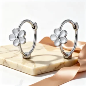 Reffeer Solid 925 Sterling Silver Flower Hoop Earrings
