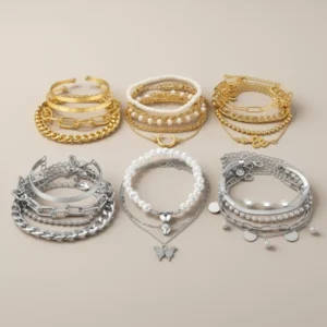 17IF 18- Boho Gold-Tone Silver-Tone Stackable Bracelets, 25 Pieces