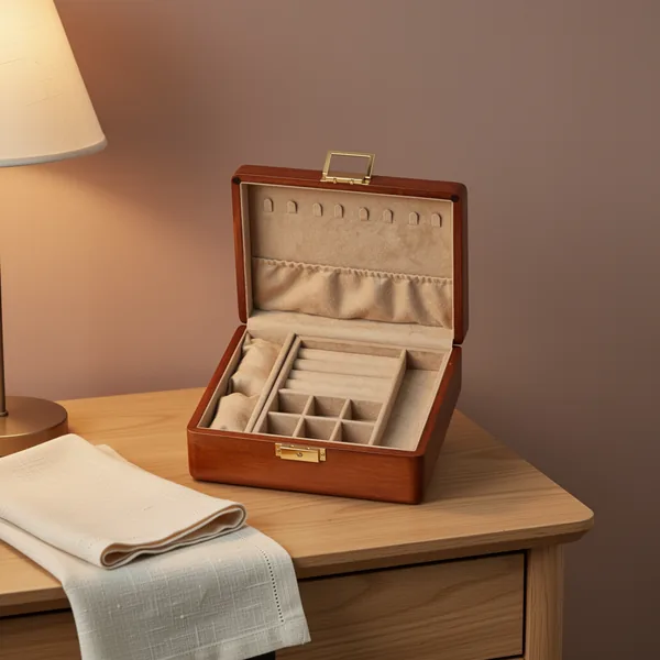 Bescott 2 Layer Solid Wooden Jewelry Box with Lock and Key