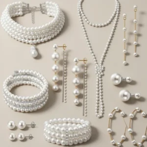 EIELO Artificial Pearl Necklace Earrings Set for Women, 16 Pieces