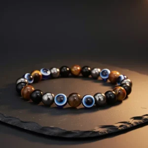 Evil Eye Hematite Black Obsidian Tiger Eye Triple Protection Bracelets