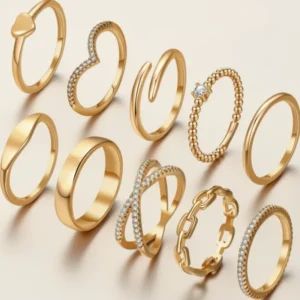 14K Gold Plated Rings for Women, 10 Pieces