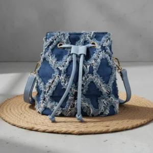 QZUnique Women Denim Mini Bucket Bag