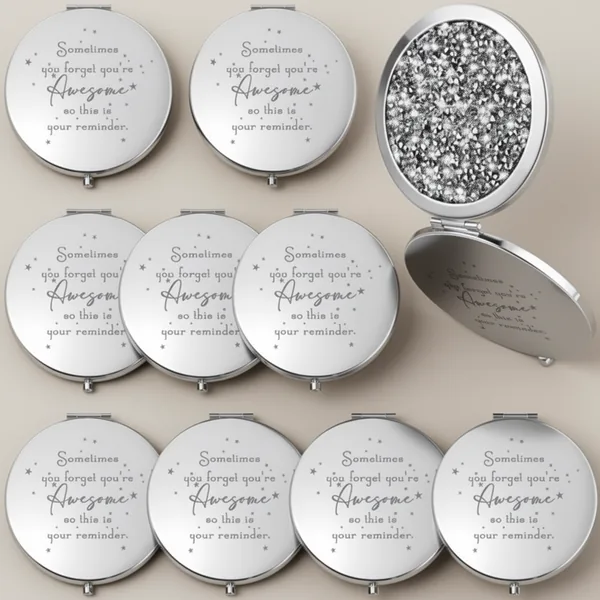 Roowest Inspirational Compact Mirror for Women, 10 Pieces, White