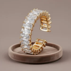 Adjustable 18k Gold Plated CZ Leaf Open Ring