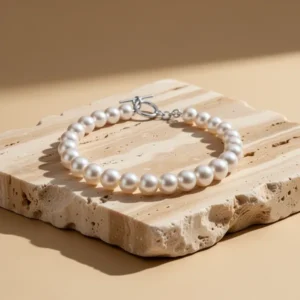 Sheplus Cultured White Pearl Sterling Silver Bracelet for Women