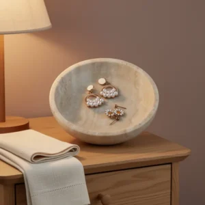 Nawgnail Travertine Marble Jewelry Dish 5.5 Trinket Dish for Ring