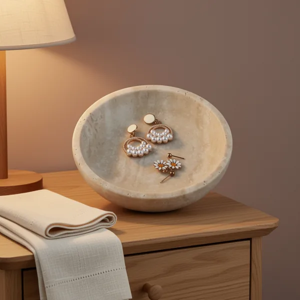 Nawgnail Travertine Marble Jewelry Dish 5.5 Trinket Dish for Ring