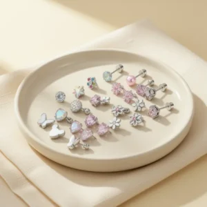 CASSIECA Flat Back Earrings for Girls, 16 Pairs