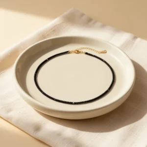 Dainty Black Spinel Beaded Choker Necklace for Women