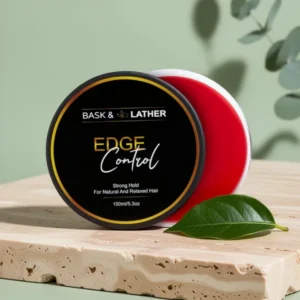Bask & Lather Strong Hold Edge Control Gel with Castor Oil Non-Greasy, 5.3 fl oz