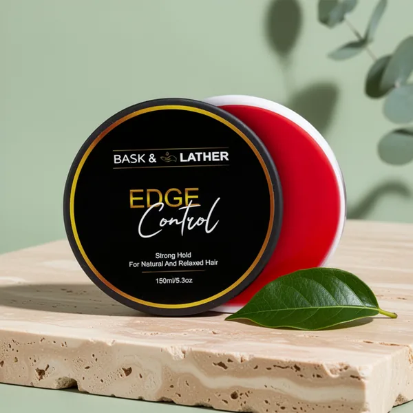 Bask & Lather Strong Hold Edge Control Gel with Castor Oil Non-Greasy, 5.3 fl oz