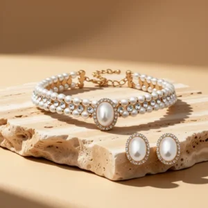 S SUSANN Choker Chunky Glass Statement Pearl Necklace and Earring Set