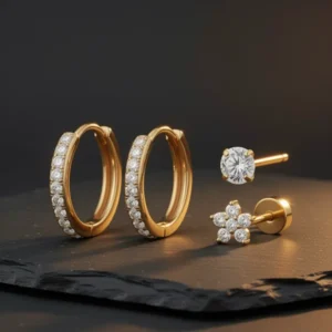 Jstyle Hypoallergenic Jstyle 14K Gold Plated Stud Hoop Earrings