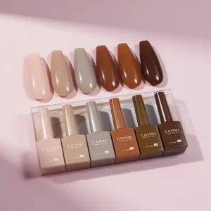 CANNI Hema-Free Nude Brown Fall Gel Nail Polish, 9 ml, 6 Pieces