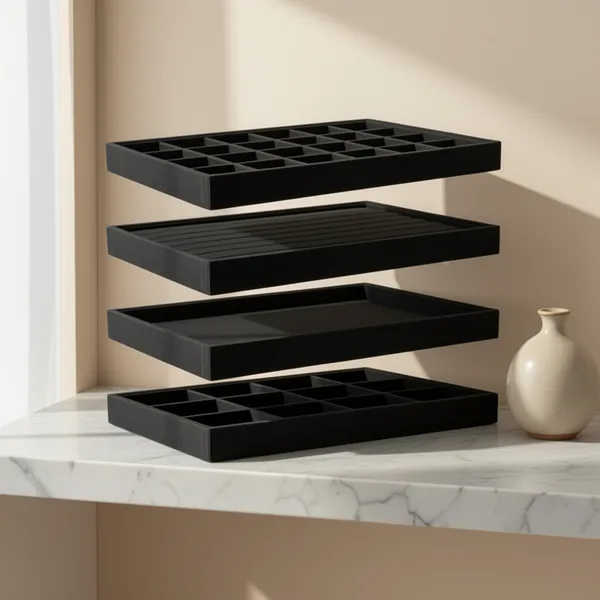 Lainrrew Jewelry Tray, 4-Pack, Black