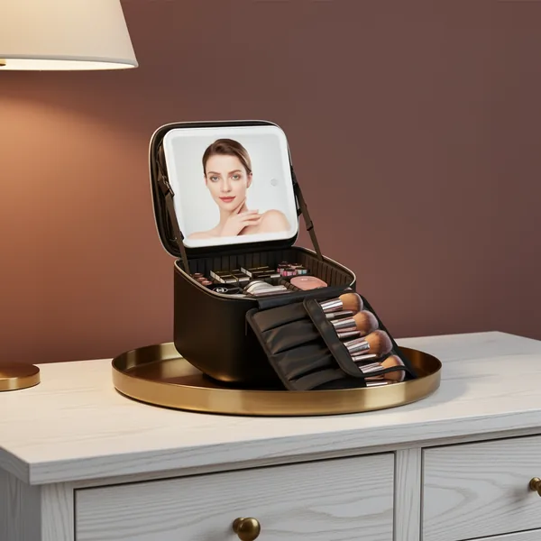 Relavel Travel Makeup Bag with LED Mirror, Black