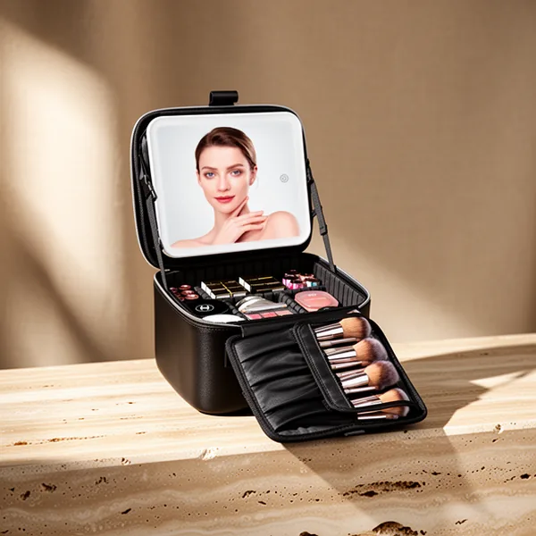 Relavel Travel Makeup Bag with LED Mirror, Black