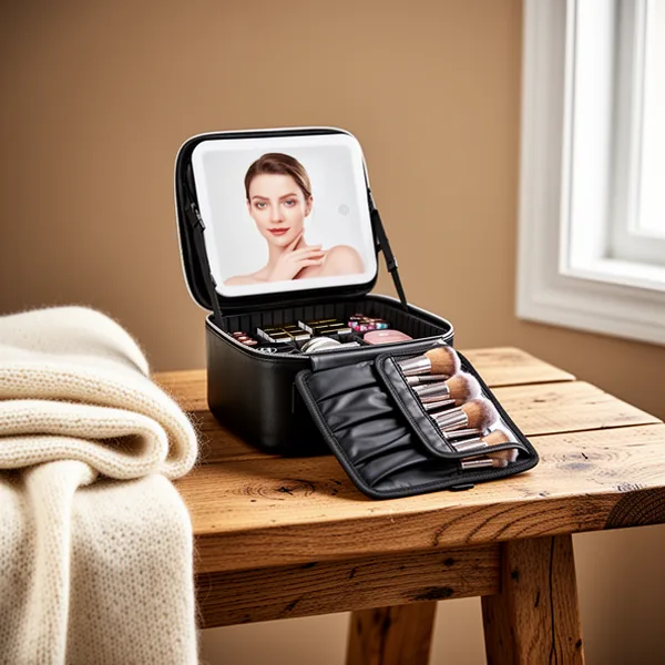 Relavel Travel Makeup Bag with LED Mirror, Black
