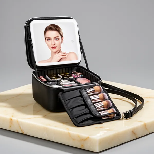 Relavel Travel Makeup Bag with LED Mirror, Black