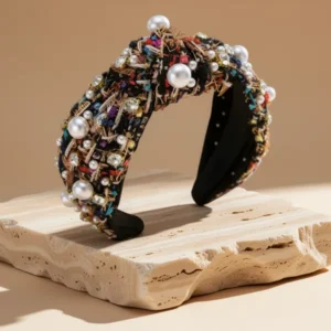 Pearl Rhinestone Tweed Headband for Women