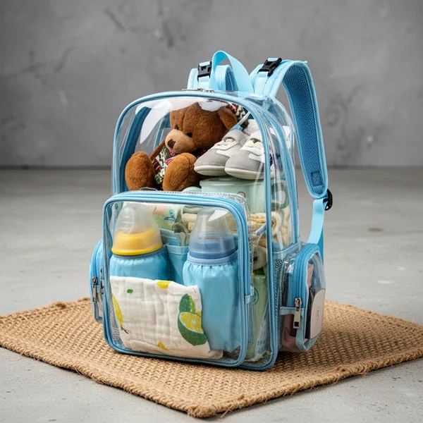 Clear Diaper Bag Backpack, Light Blue
