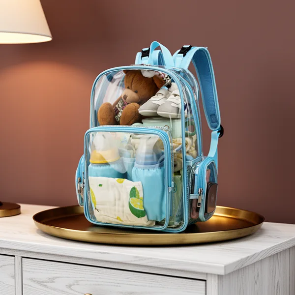 Clear Diaper Bag Backpack, Light Blue