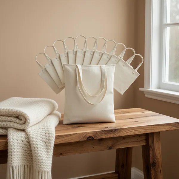 Carbrea Thin Canvas Tote Bags, 12-Pack, Beige