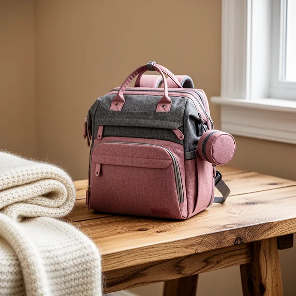 DERJUNSTAR Baby Diaper Bag Backpack with Changing Station, Pink