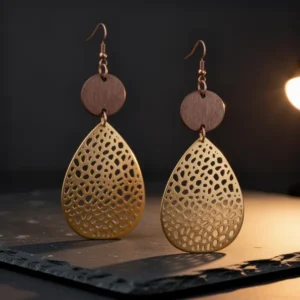 MINACHI Bohemian Hollow Cut-Out Wood Leather Dangle Drop Earrings