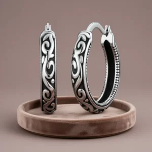 Hapour Filigree 925 Sterling Silver Oval Small Hoop Earrings for Women