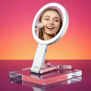 LitBear Travel Makeup Mirror with Lights, White