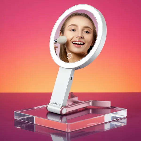 LitBear Travel Makeup Mirror with Lights, White