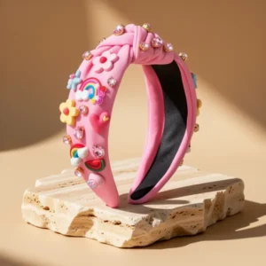 PANTIDE Floral Jeweled Knotted Headband, Pink