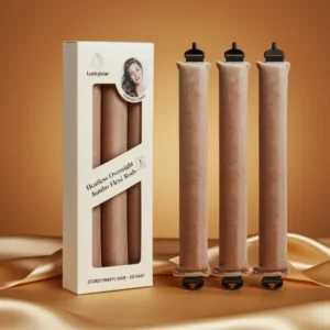 Luckybear Heatless Curls Overnight Jumbo Curling Flexi Rods Khaki, 3 Pieces