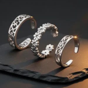 FIBO Steel 925 Sterling Silver Toe Rings for Women, 3 Pieces