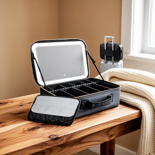 Upgraded Large Travel Makeup Bag with LED Mirror