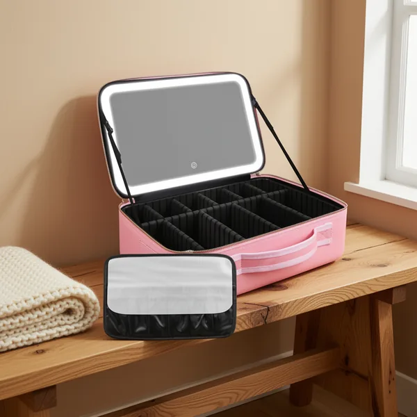 15''X11'' Large Capacity Makeup Bag with LED Mirror