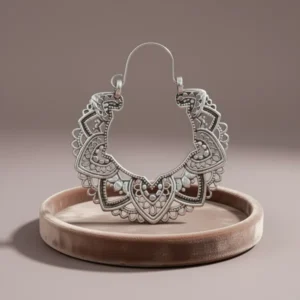 Vintage 925 Sterling Silver Filigree Hoop Earrings, Silver Tone