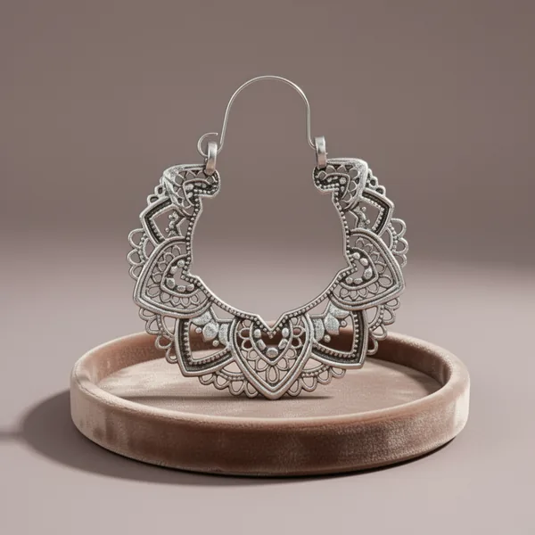 Vintage 925 Sterling Silver Filigree Hoop Earrings, Silver Tone
