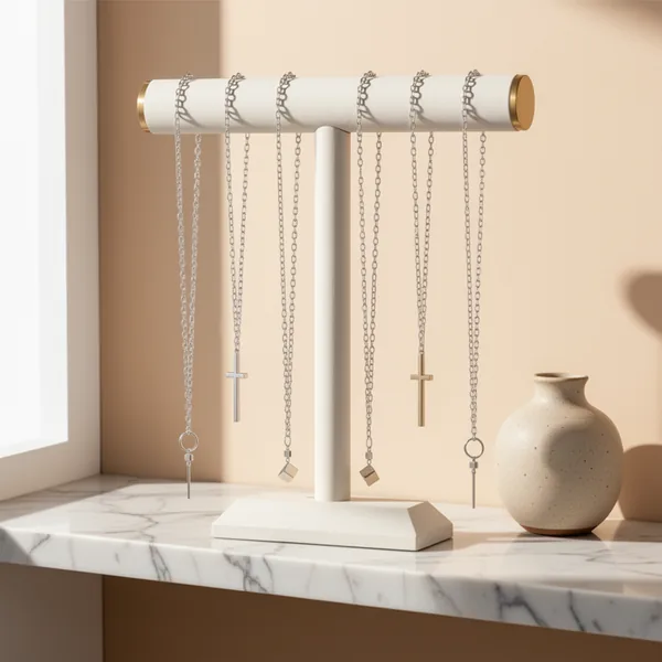 Julysky T-Bar Necklace Holder Stand, Beige