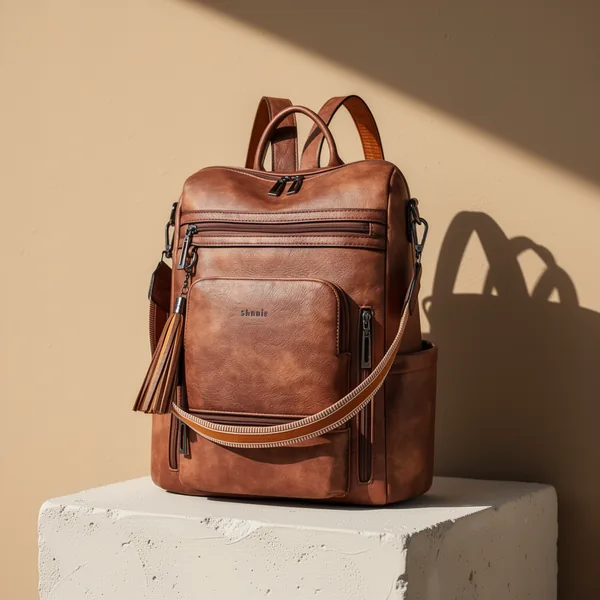 Shrrie Vegan Leather Laptop Backpack for Women, 15.6-Inch