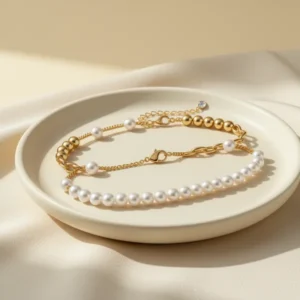 Zeffy Gold-Tone Pearl Beaded Bracelet for Women
