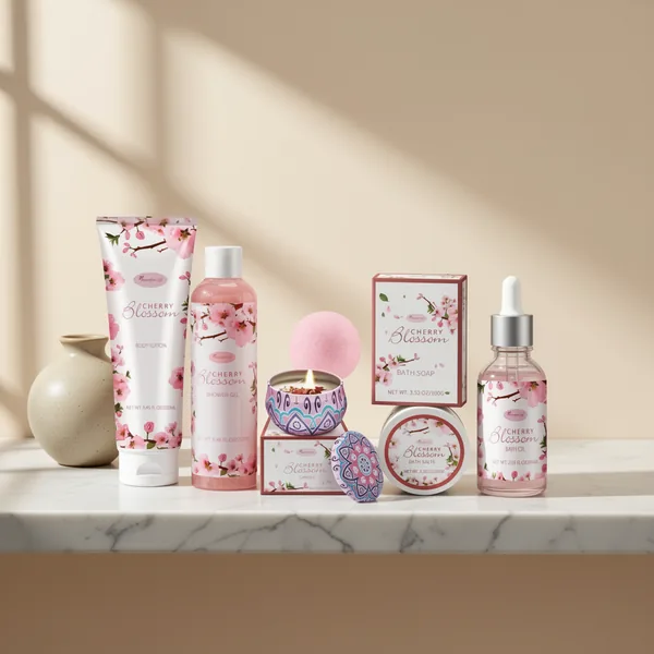 Japanese Cherry Blossom Bath and Body Gift Set, 7 Pieces