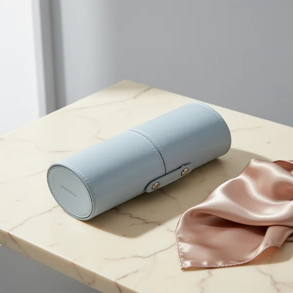 Portable Makeup Brush Case PU Leather Makeup Brush Holder with Button, Light Blue