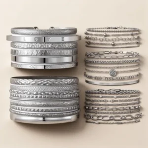 IFKM Silver-Tone Chain Bangles, 5-Pack