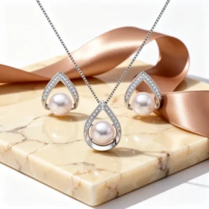 Pearl Necklace and Earrings Set