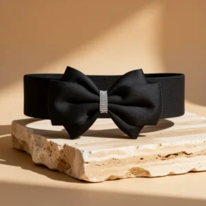 Verdusa Women's Rhinestone Bow Elastic Wide Belt