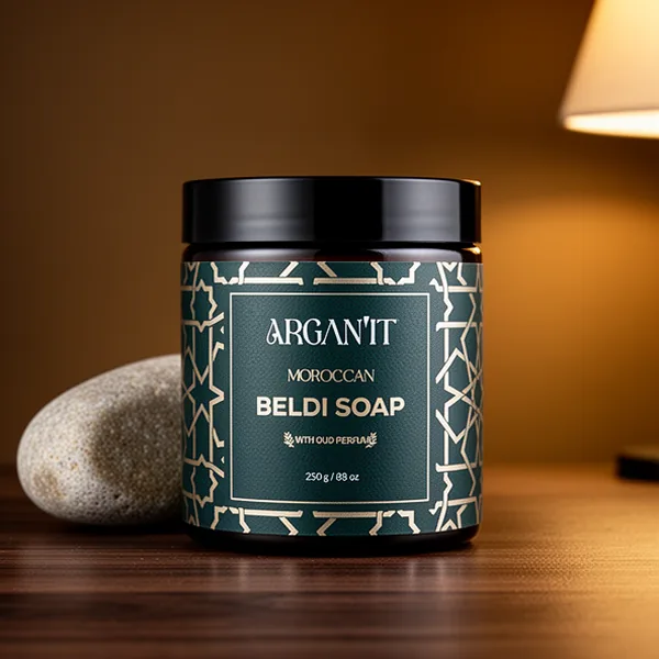 Argan'It Organic Moroccan Black Soap with Premium Oud Perfume, 8.8 oz