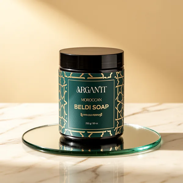 Argan'It Organic Moroccan Black Soap with Premium Oud Perfume, 8.8 oz
